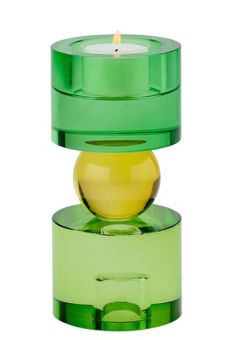 Gift Company Sari Kristallglas Kerzen-/Teelichthalter S (H15 2 cm) rund grün/gelb gs 