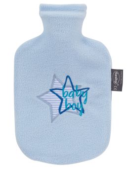 Fashy Wärmflasche mit Fleecebezug und Stickerei Stern hellblau 0,8 l 